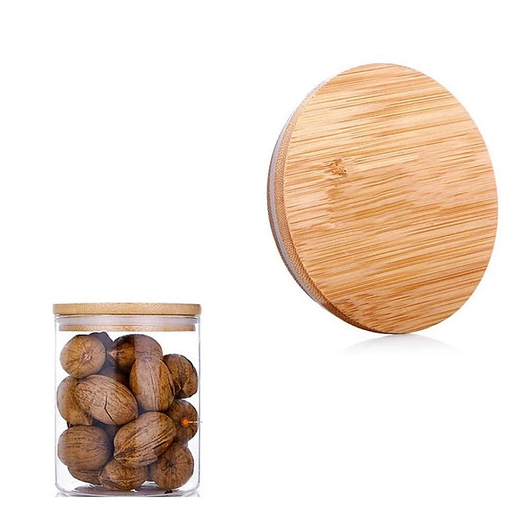 Borosilicate Glass Canister Storage Jar Round with Wooden Lid