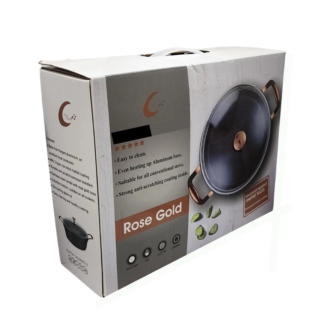 Cookware Non-Stick Pot with Glass Lid with Rose Gold Handle 24cm SGN2003