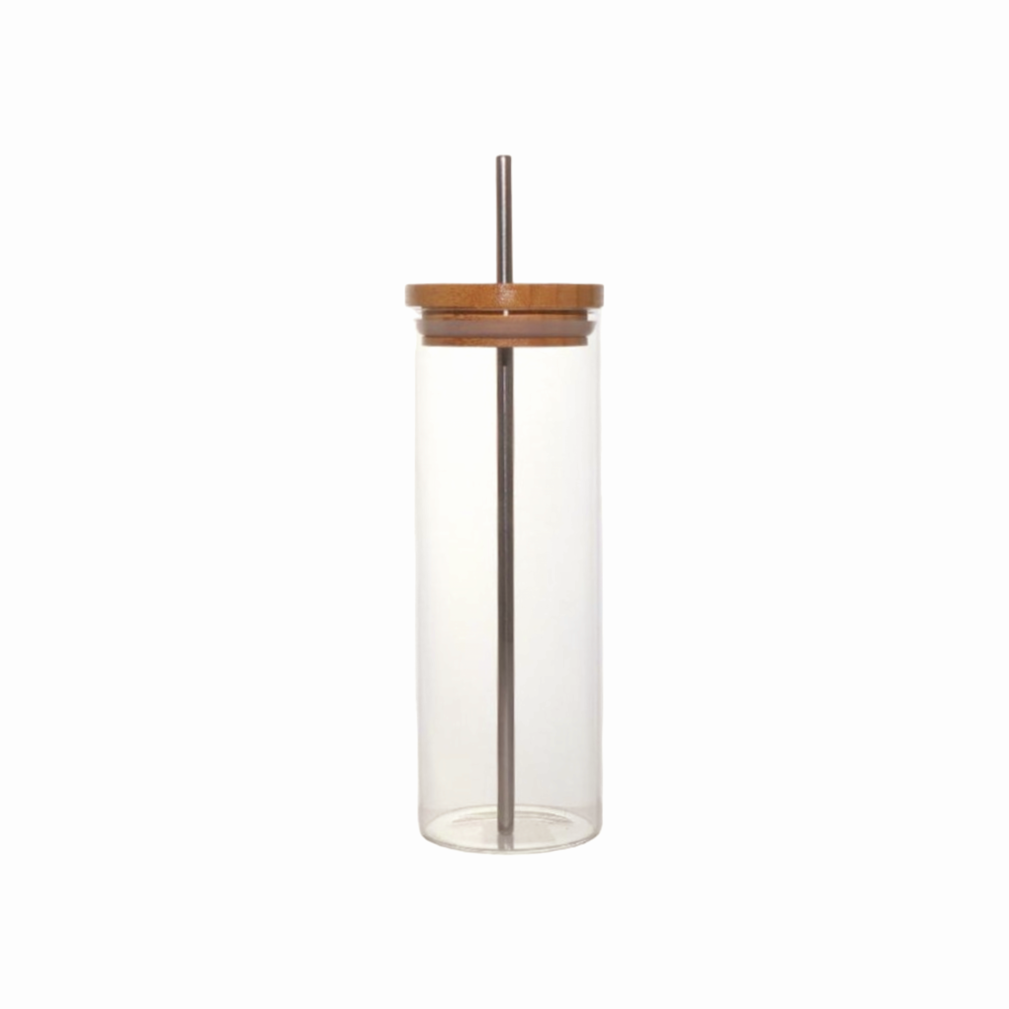 Glass Drinking Bottle with Bamboo Lid & Stainless Steel Straw 450ml