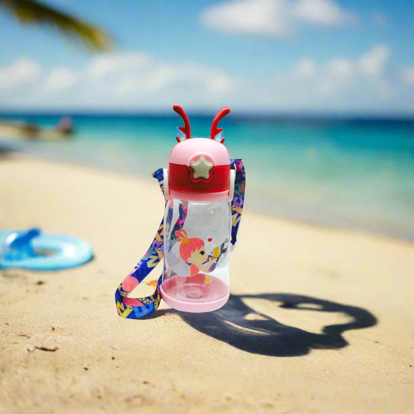 Kids Deer Horn Water Bottle 600ml with Sipper Lid 19x8cm