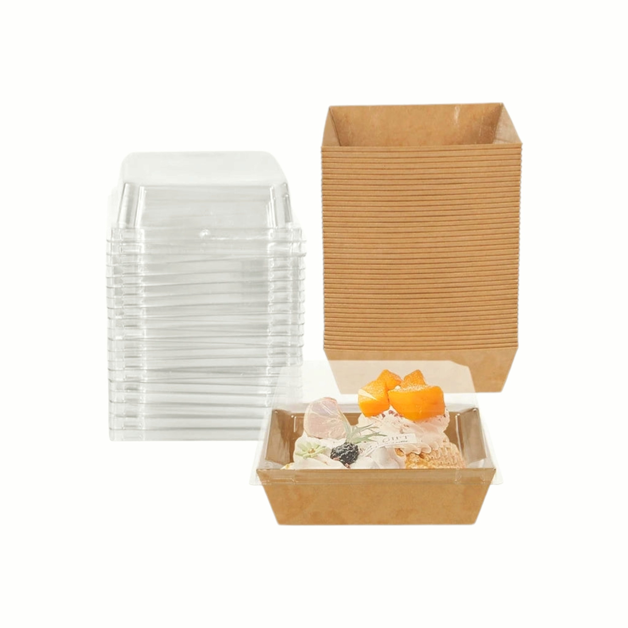 Disposable Serving To Go Kraft Food Tray Lunchbox with Lid Rectangular 10.5x16x4cm