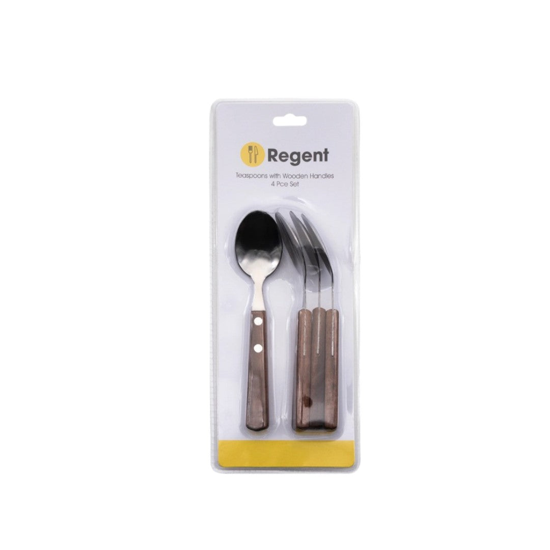 REGENT KITCHEN TEASPOONS WITH WOODEN HANDLES 4PCE SET