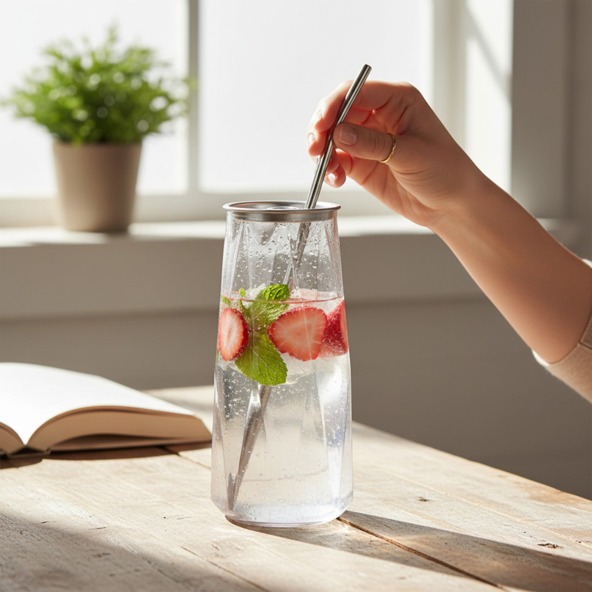 550ml Diamond Shaped Food Grade Plastic Drinking Clear Can with Aluminium Pull Tab Lid