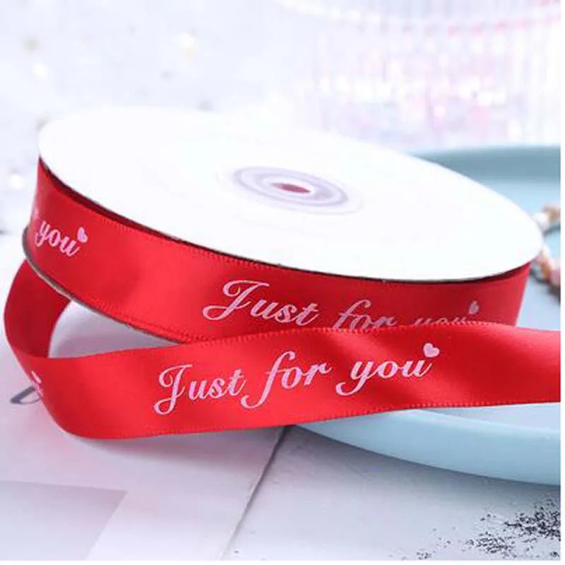 Fabric Ribbon Red "Just For You" per 1m