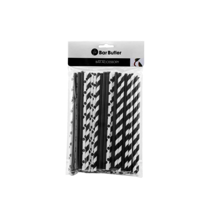 Regent Kitchen Paper Straw Black & White Mix 6mm 3ply 60pc 28138