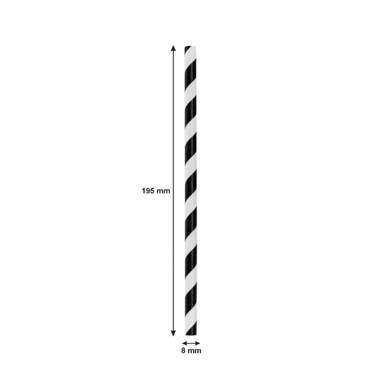Bar Butler Paper Straw 8mm Black & White 3ply Wrapped 51pack 28142M