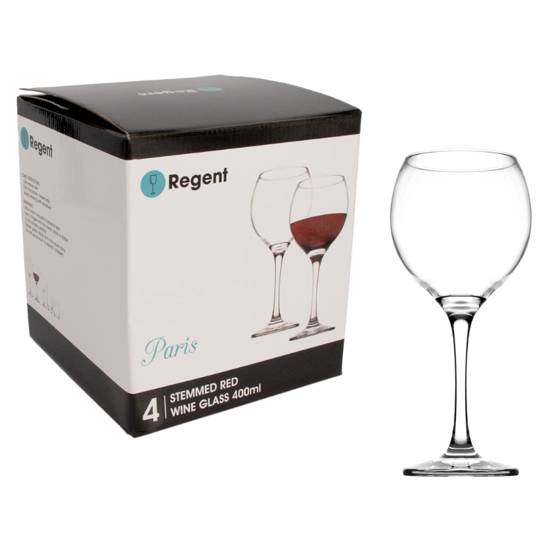 Regent Paris Glass Tumbler 400ml Stemmed Red Wine 4pack