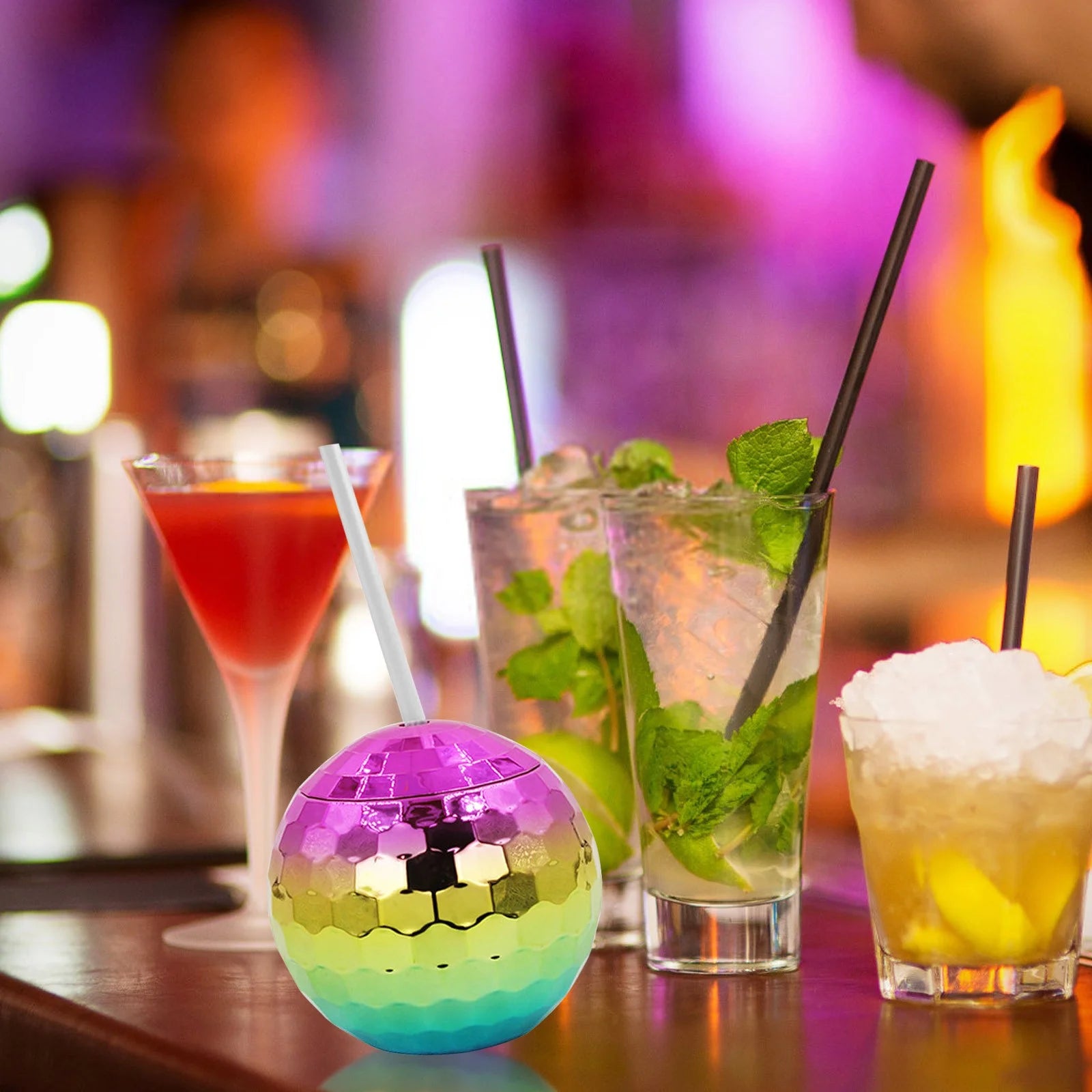 350ml Rainbow Disco Ball Smoothie Cup Tumbler with Straw