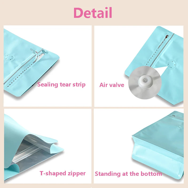 Aluminium Metalized Stand-up Coffee Bean Pouch Bag Bottom Gusset Landscape - Vacuum Seal Pull-tab with Air Valve Resealable 10Pack