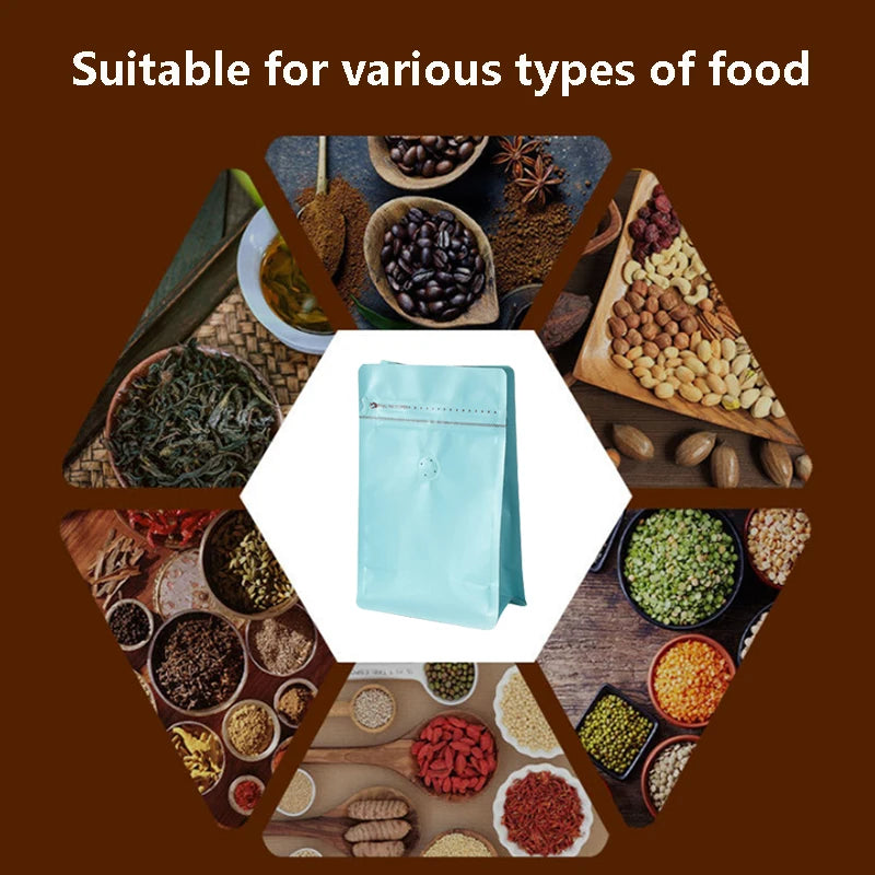 Aluminium Metalized Stand-up Coffee Bean Pouch Bag Bottom Gusset Landscape - Vacuum Seal Pull-tab with Air Valve Resealable 10Pack