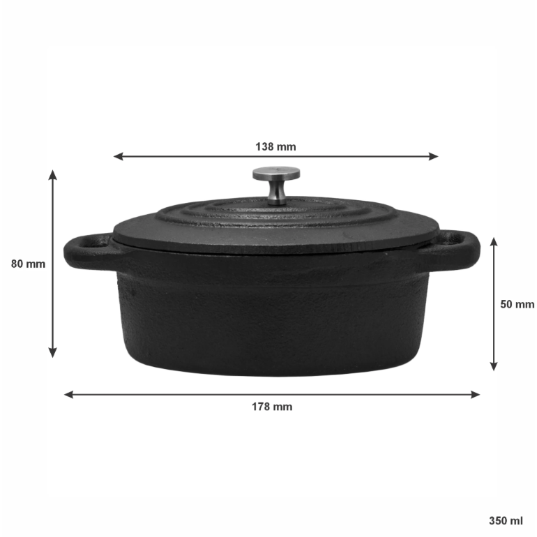 Regent Cookware Mini Cast iron Oval Pot with Lid 350ml