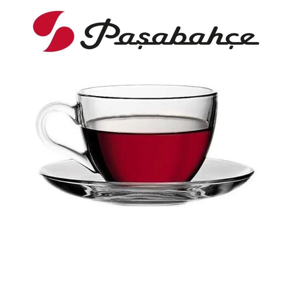 Pasabahce Glass Tea Cup and Saucer 238ml 6Pcs 24027