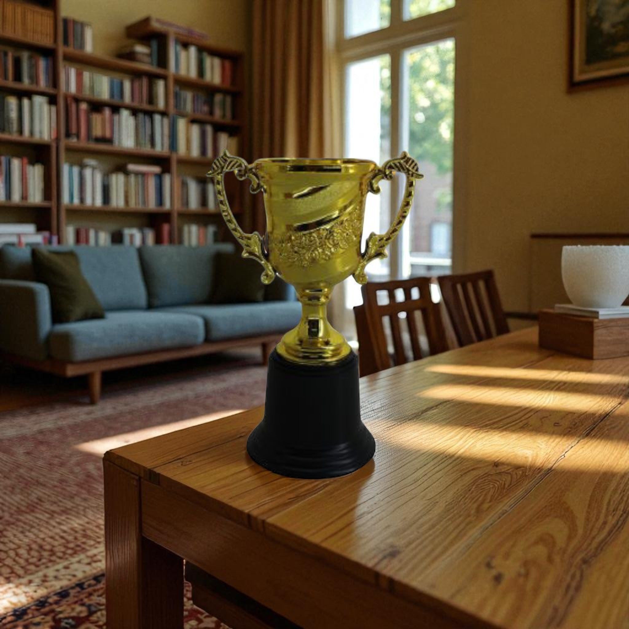 Gold Plastic Trophy Cup with Black Base 15cm