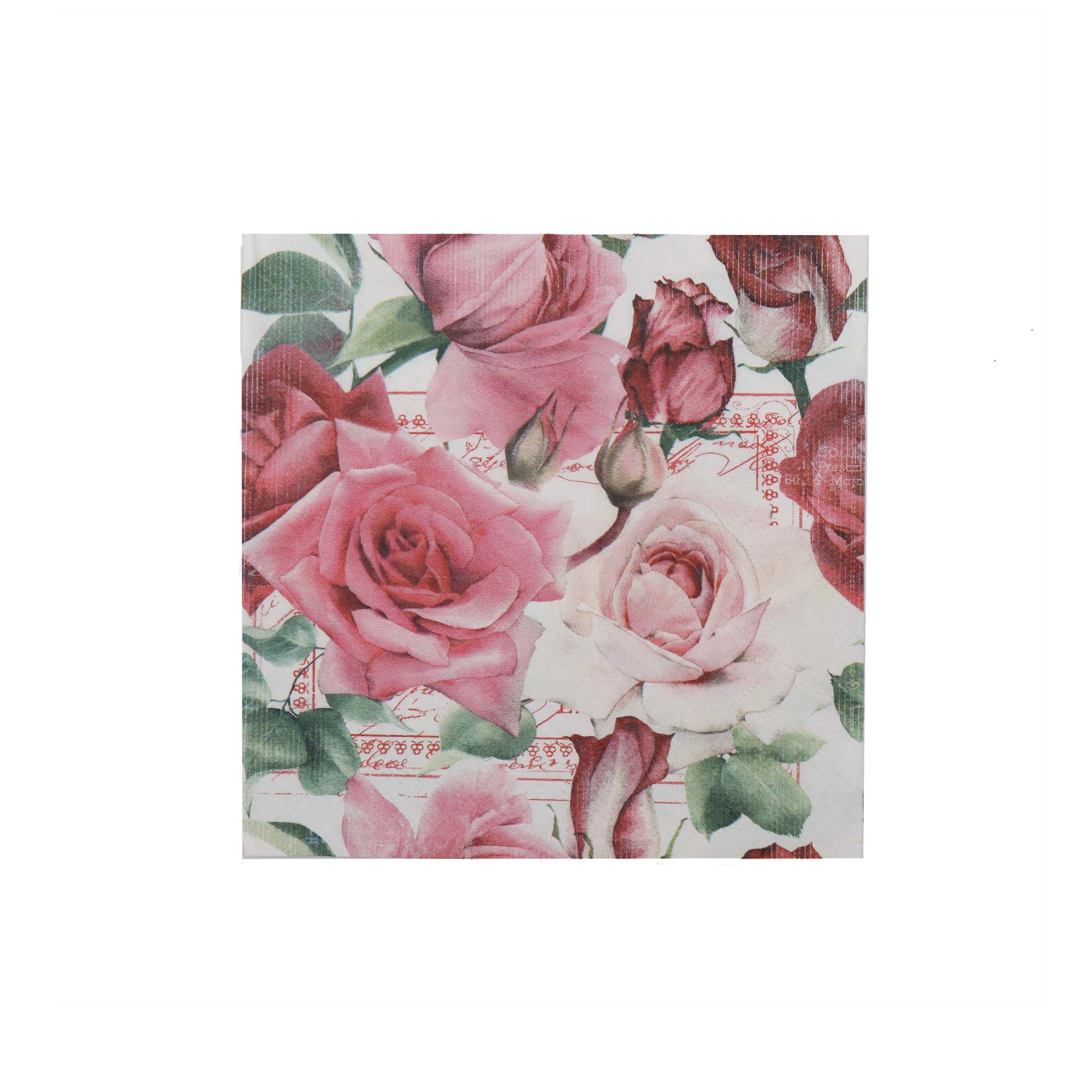 Luncheon Table Paper Serviettes 3ply 33x33cm Pink Floral Rose 20Pack
