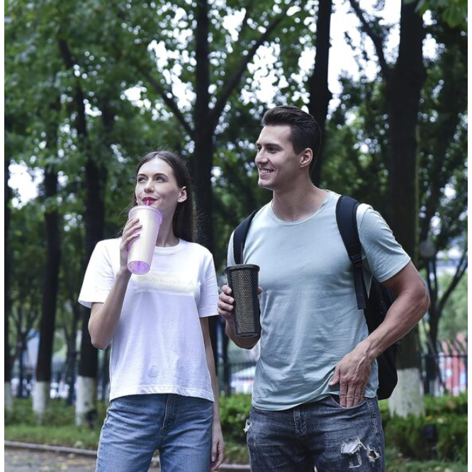 Studded Drinking Tumbler 600ml Metallic Smoothie Cup