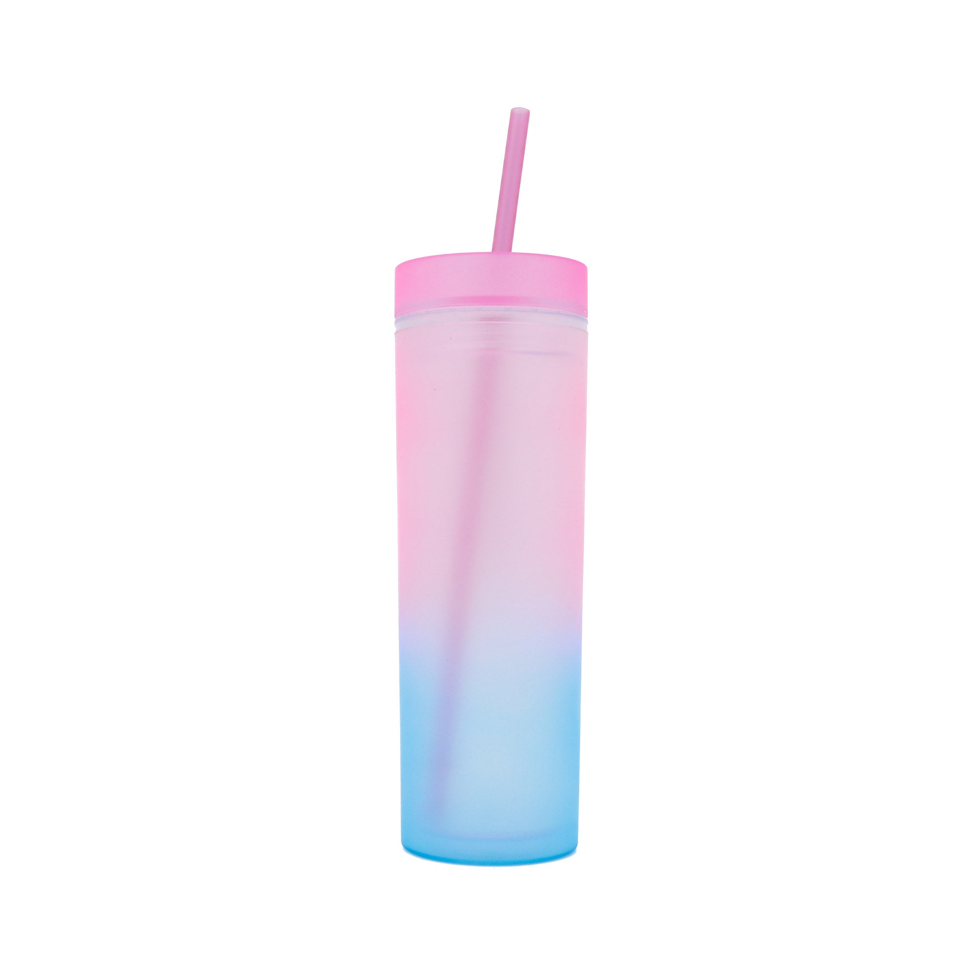 Skinny Drinking Tumbler 473ml Rainbow Gradient Frosted Acrylic Reusable with Lid & Straw