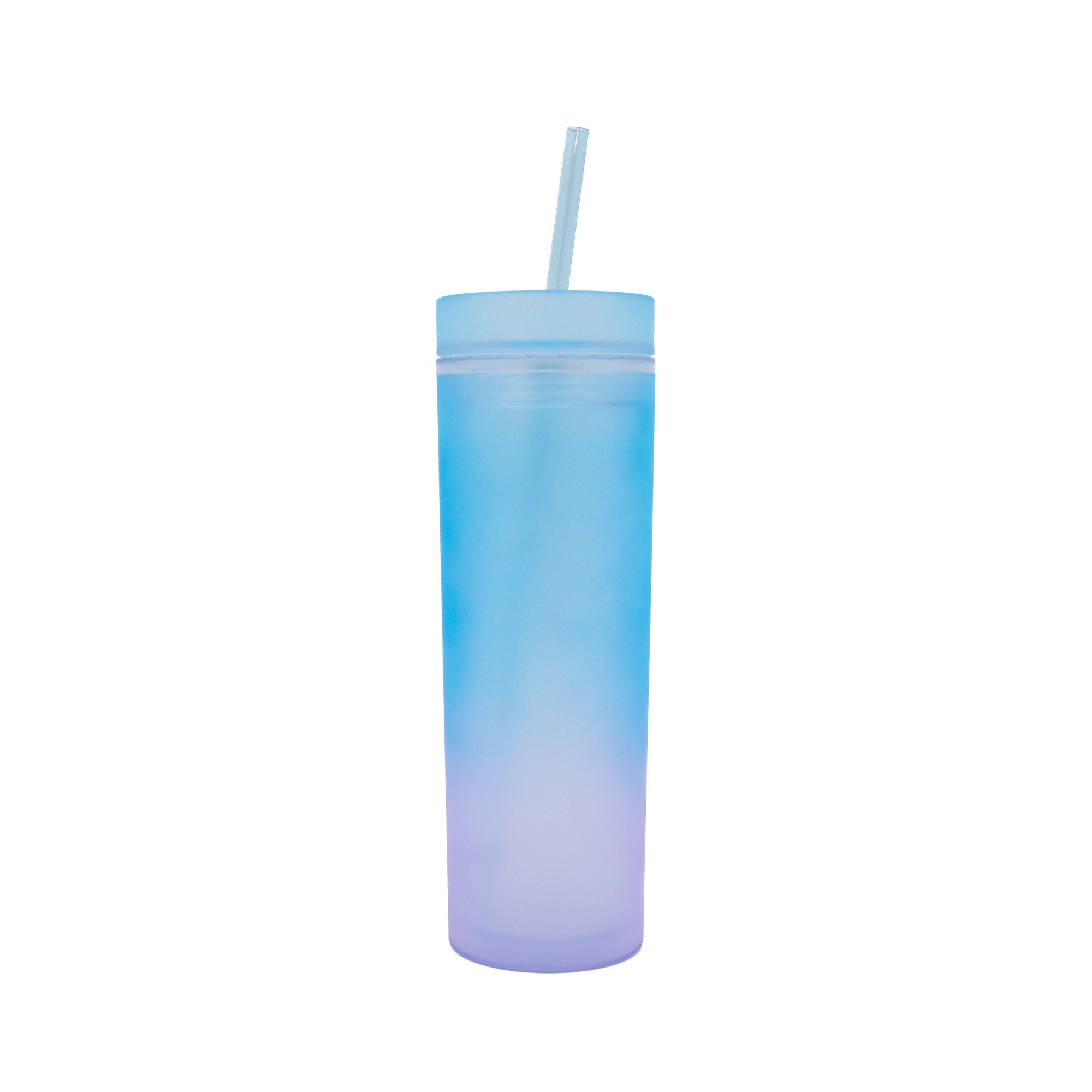Skinny Drinking Tumbler 473ml Rainbow Gradient Frosted Acrylic Reusable with Lid & Straw