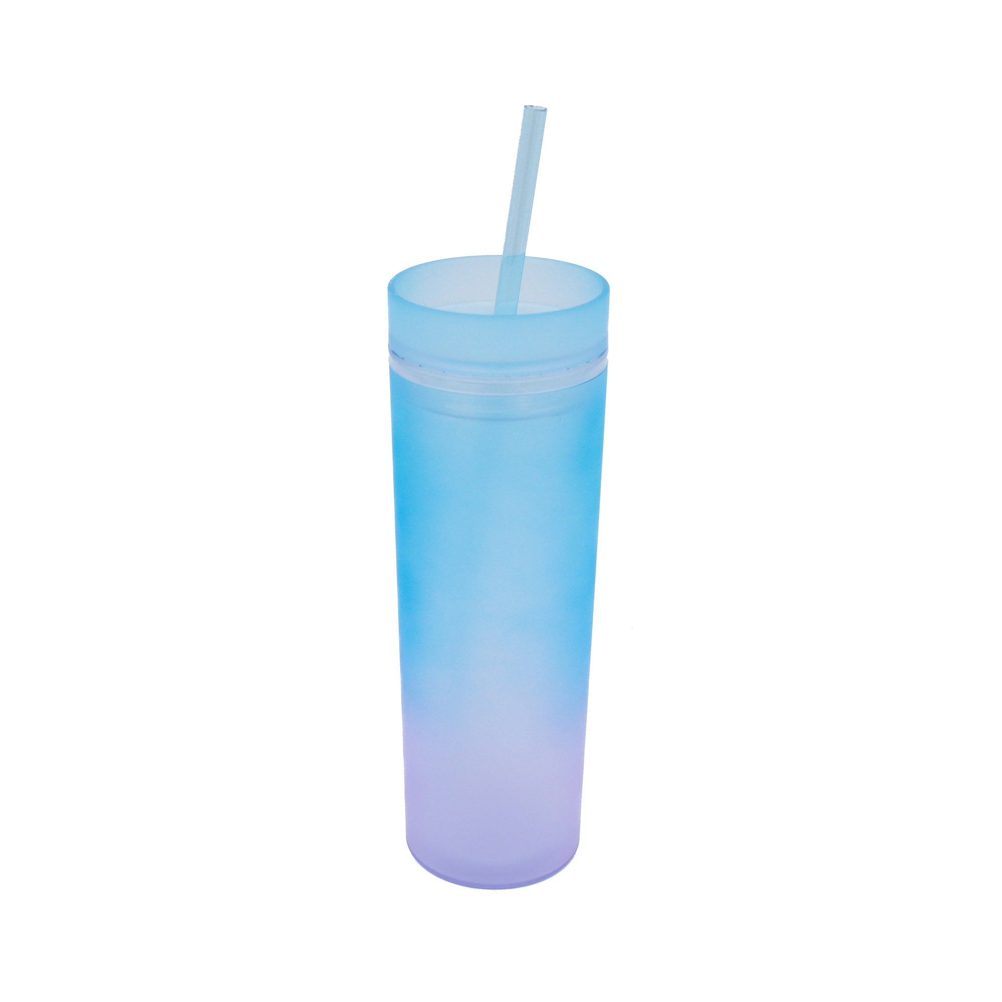 Skinny Drinking Tumbler 473ml Rainbow Gradient Frosted Acrylic Reusable with Lid & Straw