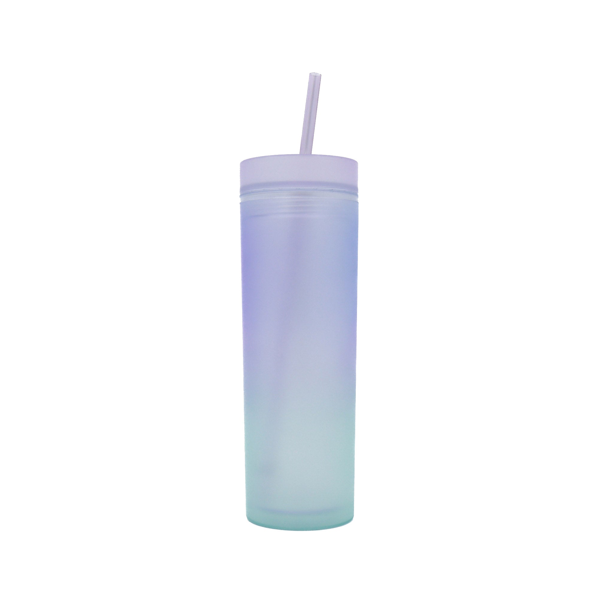 Skinny Drinking Tumbler 473ml Rainbow Gradient Frosted Acrylic Reusable with Lid & Straw