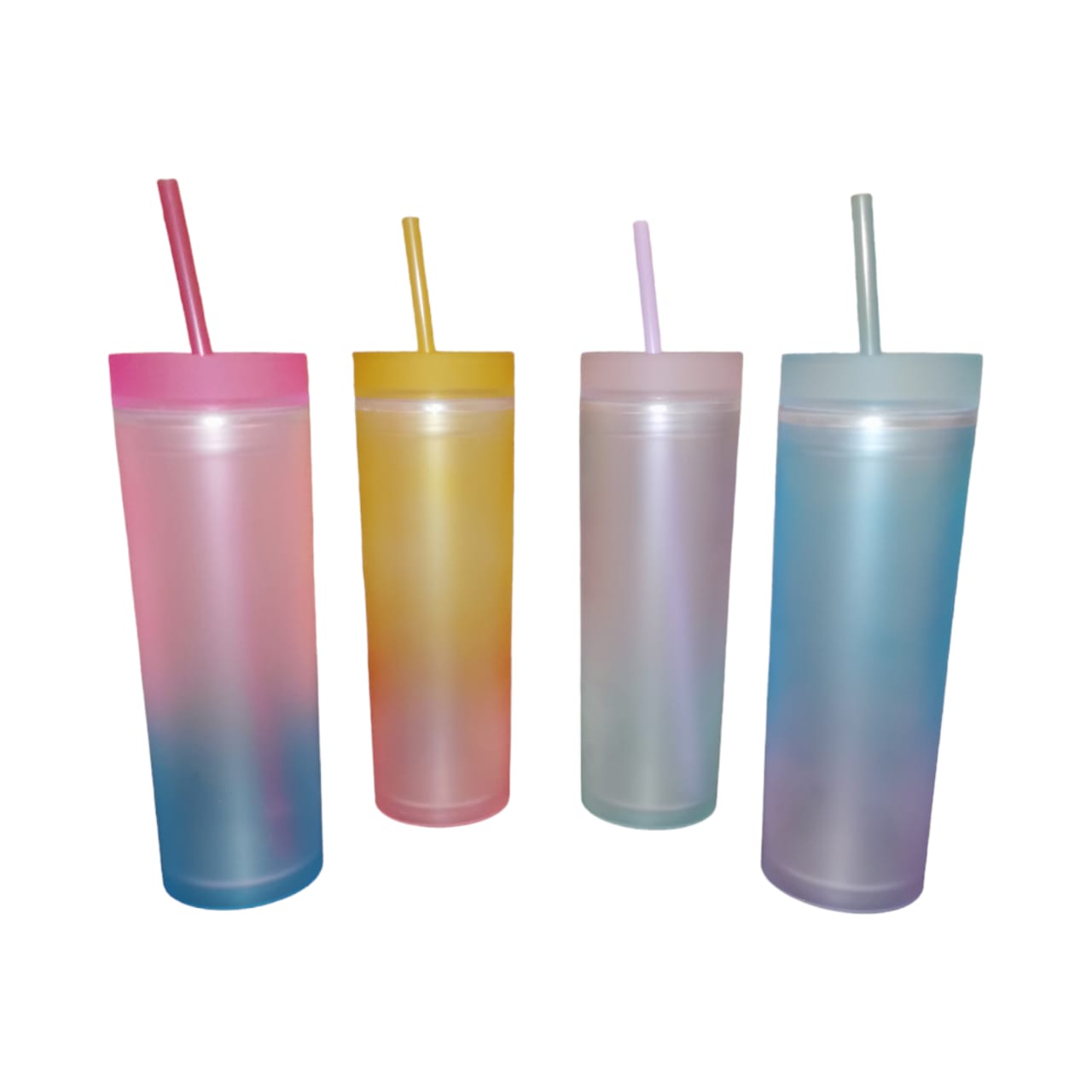 Skinny Drinking Tumbler 473ml Rainbow Gradient Frosted Acrylic Reusable with Lid & Straw
