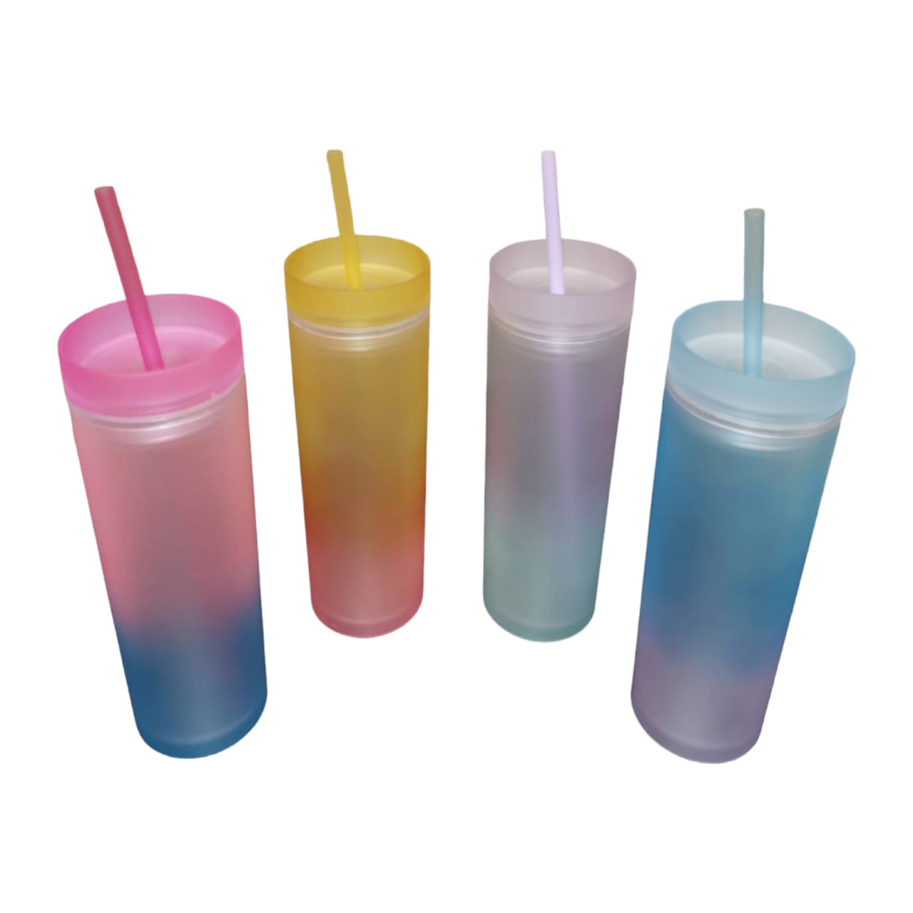 Skinny Drinking Tumbler 473ml Rainbow Gradient Frosted Acrylic Reusable with Lid & Straw