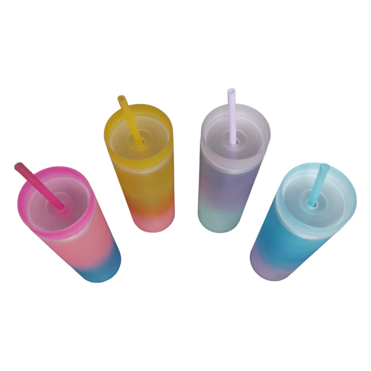 Skinny Drinking Tumbler 473ml Rainbow Gradient Frosted Acrylic Reusable with Lid & Straw