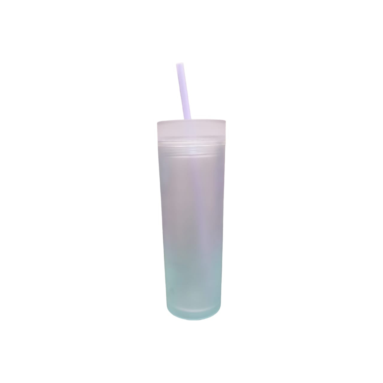Skinny Drinking Tumbler 473ml Rainbow Gradient Frosted Acrylic Reusable with Lid & Straw