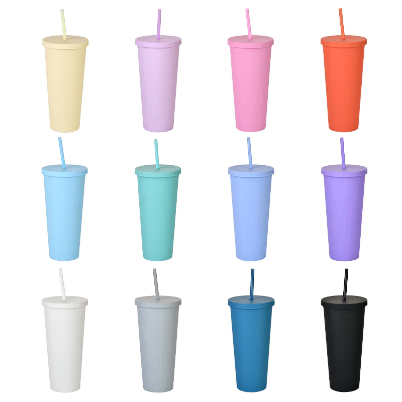 Acrylic Drinking Tumbler 450ml Solid Colored Matte Finish Cup & Straw