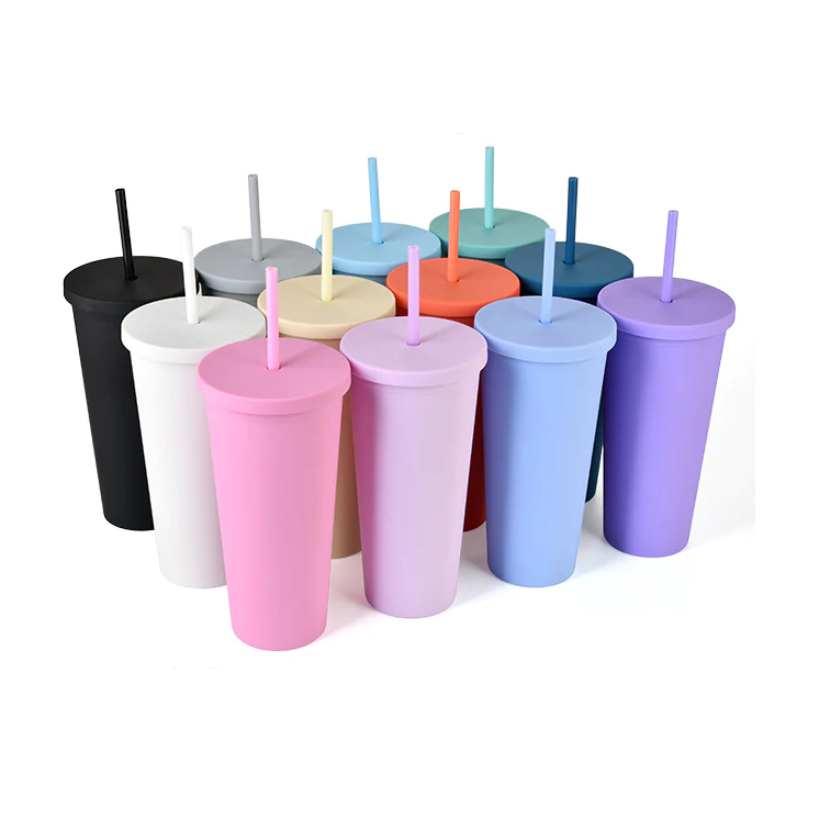 Acrylic Drinking Tumbler 450ml Solid Colored Matte Finish Cup & Straw