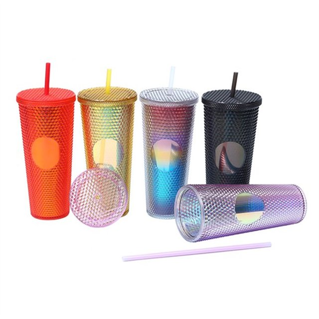 Studded Drinking Tumblers 720ml Smoothie Glitter Cup & Straw