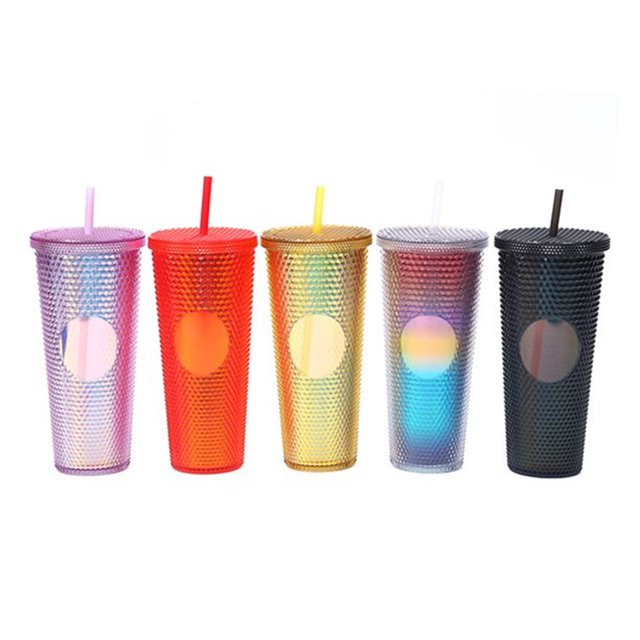 Studded Drinking Tumbler 600ml Metallic Smoothie Cup