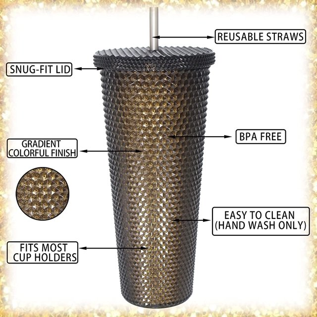 Studded Drinking Tumblers 720ml Smoothie Glitter Cup & Straw