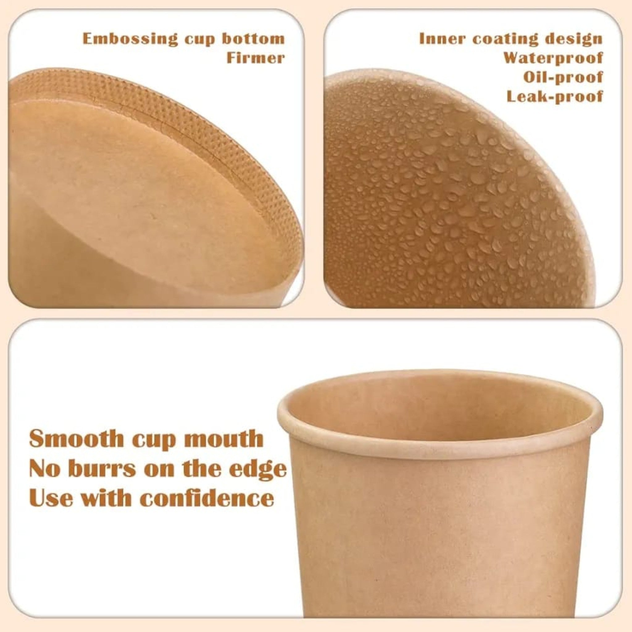 Kraft Paper Double Wall Ice Cream Cup 470ml Vintage Kraft Tubs with Vented Lid 10pack