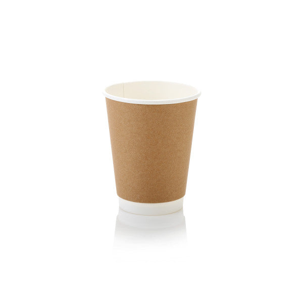 350ml Paper Coffee Cup Single Double Wall Kraft Brown with White Sip Lid 10pack