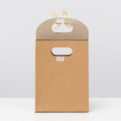 Kraft Paper Gift Bag Die Cut Handle with Bow Ribbon