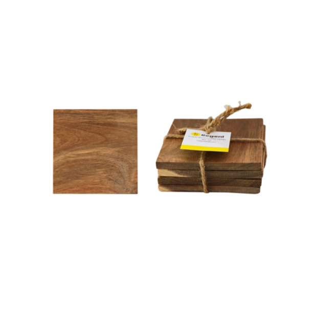 Regent Wood Square Coasters 4 Pack Acacia 100x100x8mm 41809