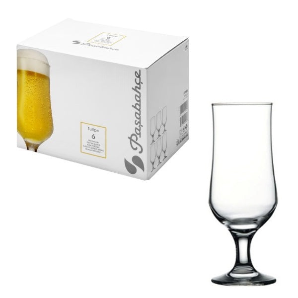 Pasabahce Tulipe Glass Tumbler 385ml Beer Glass Footed 6pack 23003