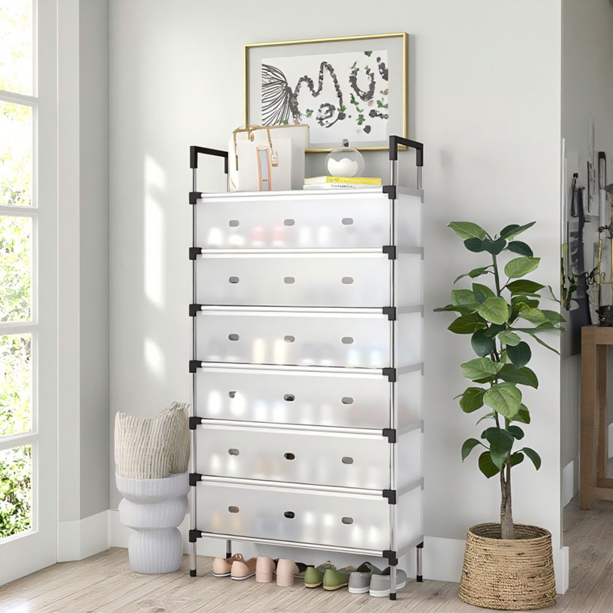 5-Tier Dustproof Storage-Shoe Rack Transparent Frosted