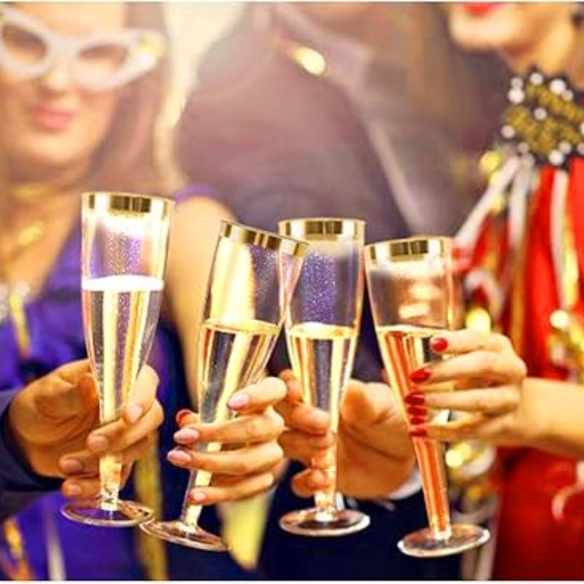 Acrylic Plastic Champagne Flute Reusable Drinking Cups with Gold Rim 10pack 5.4x13.2cm