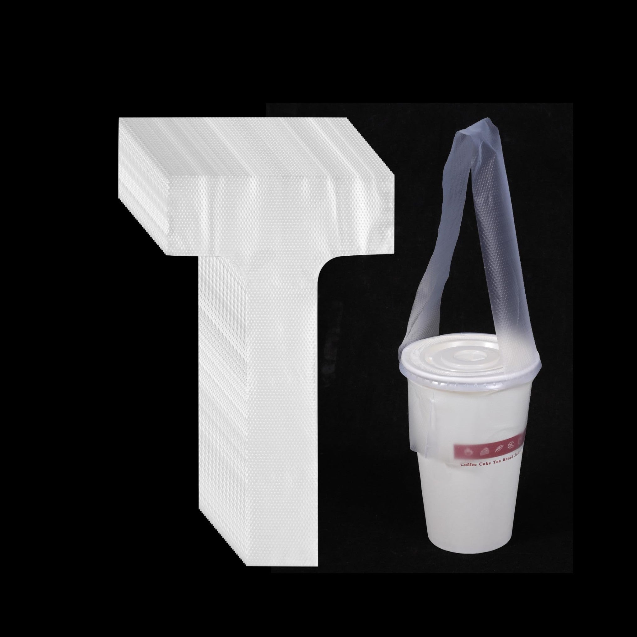 Disposable T-Shaped Beverage Single Cup Carrier Bag Clear Plastic - 7microns 100pcs