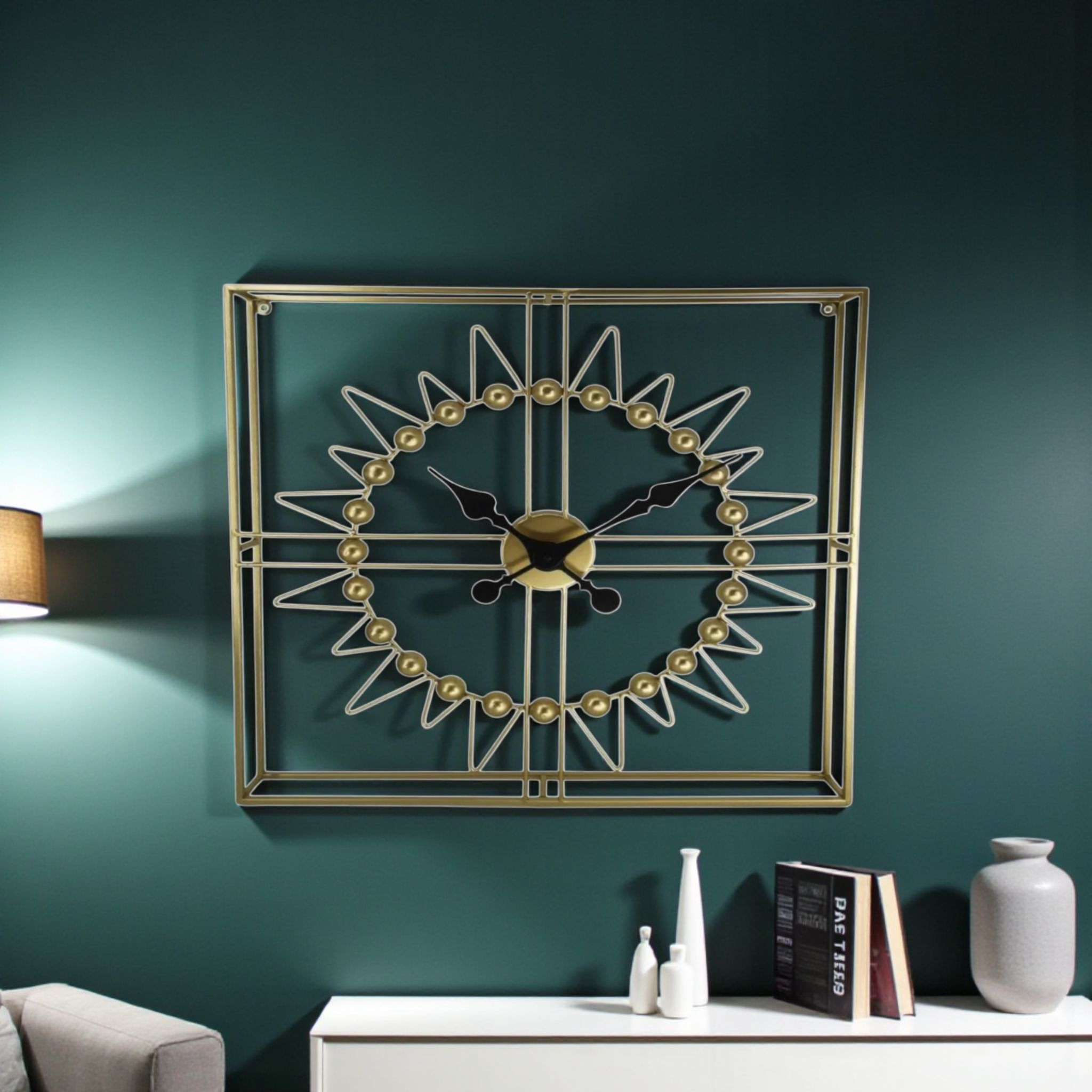 Square Gold Metal Frame Wall Clock 60cm