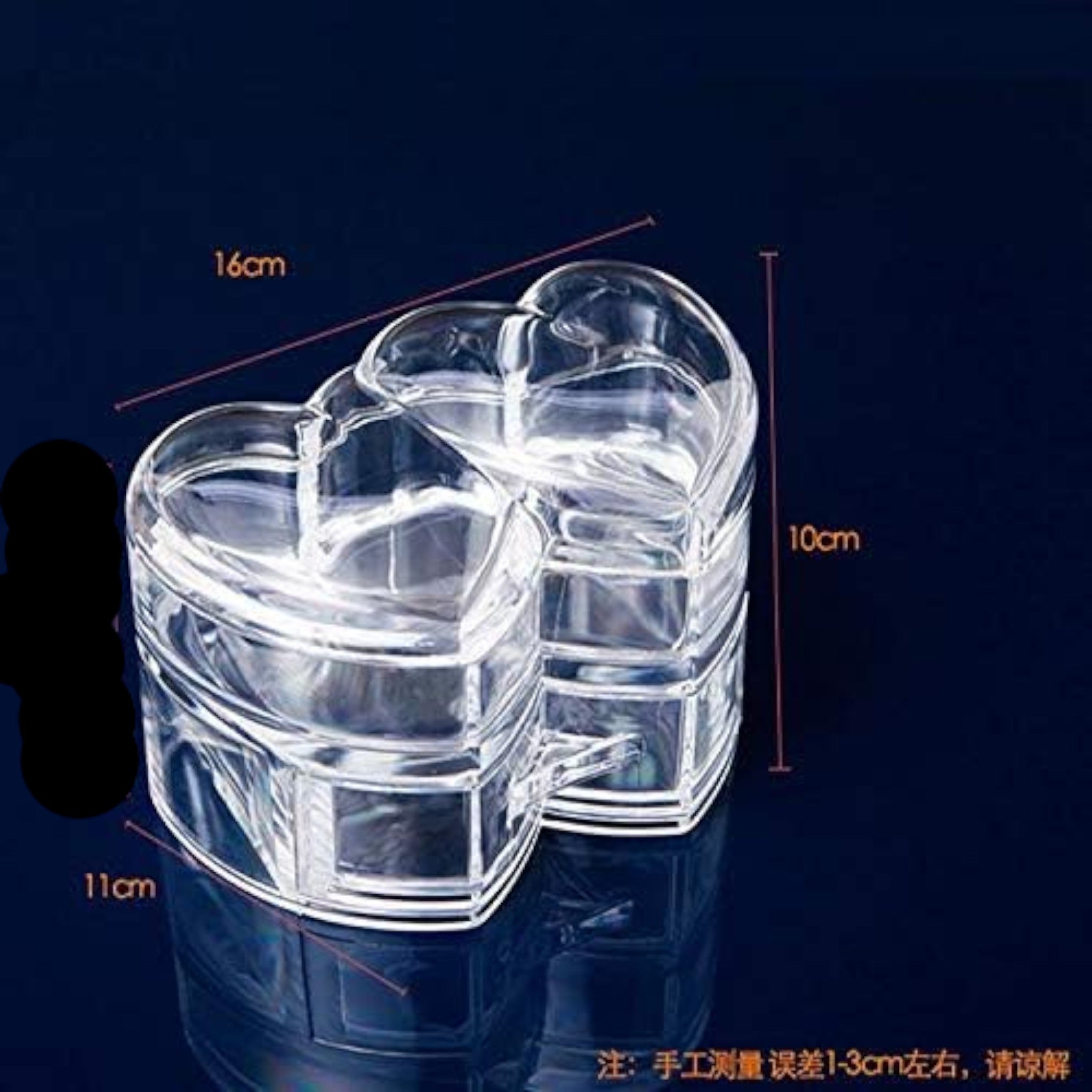 Modern Cosmetic Organizer Box- Clear Plastic Double Heart Shape