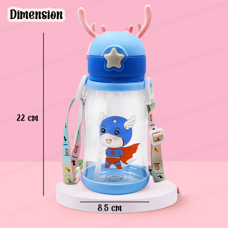 Kids Deer Horn Water Bottle 600ml with Sipper Lid 19x8cm