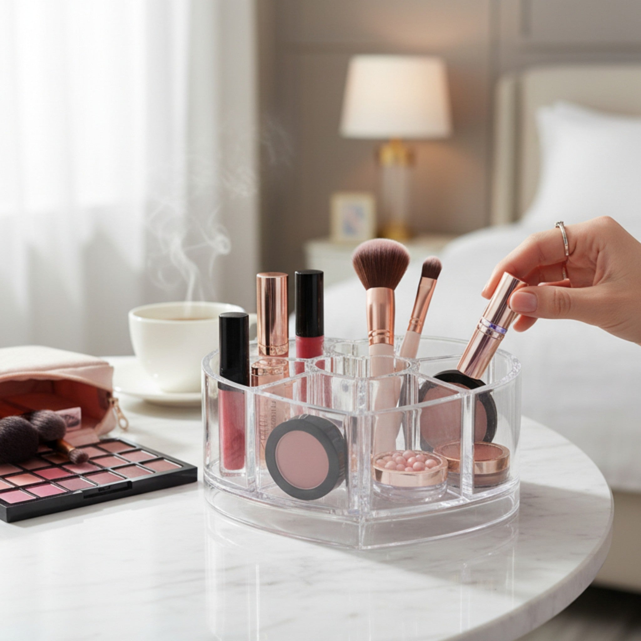 Modern Makeup Cosmetic Organizer Box- Clear Plastic Heart Shape