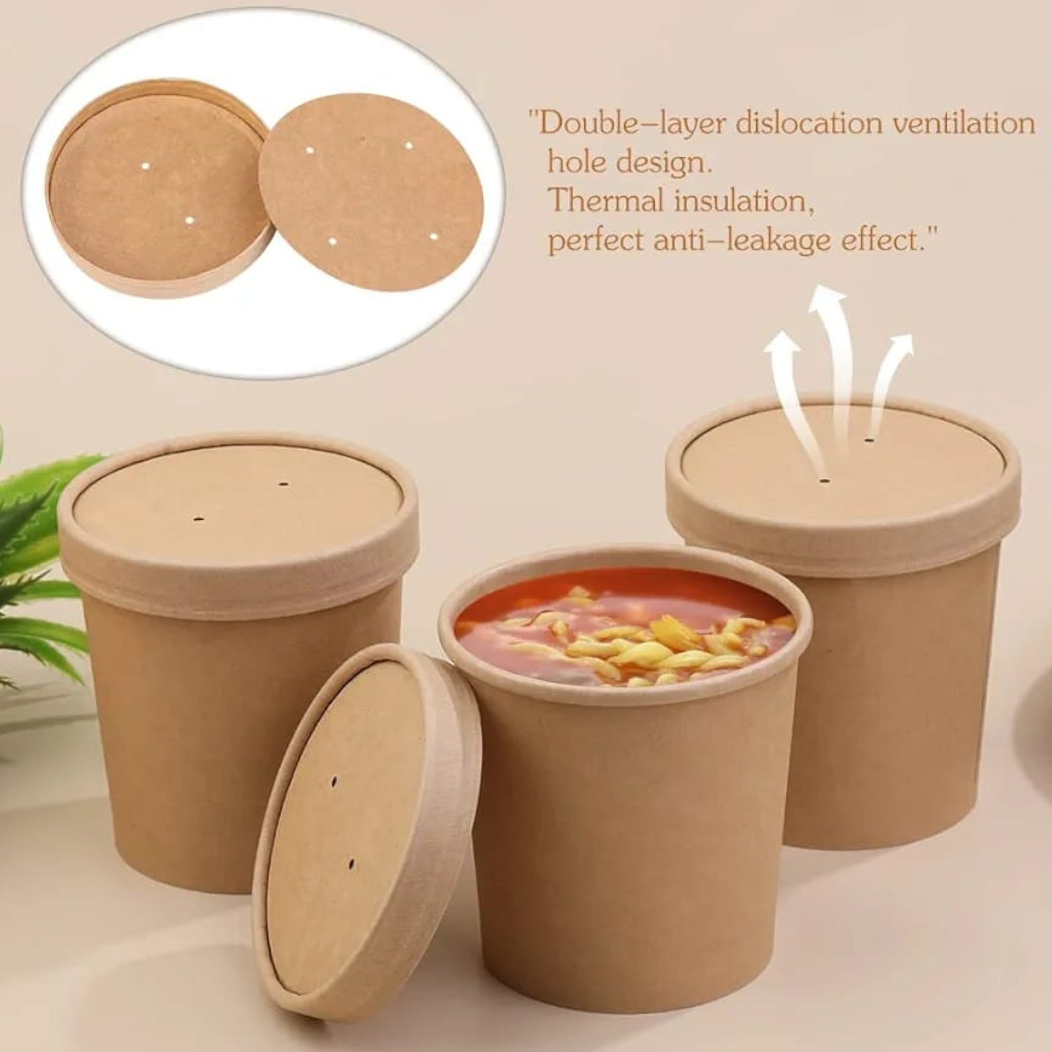 Kraft Paper Double Wall Ice Cream Cup 470ml Vintage Kraft Tubs with Vented Lid 10pack