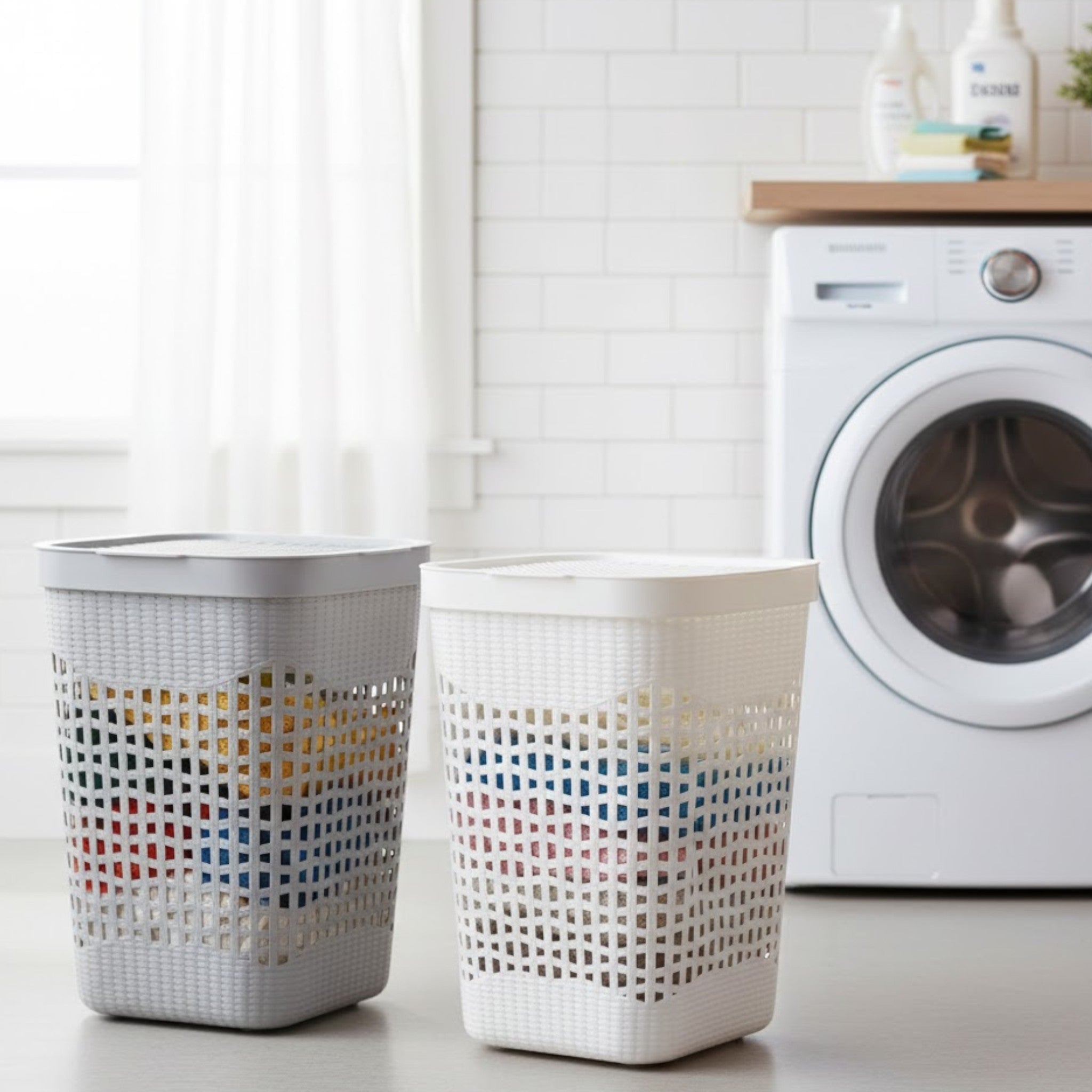Laundry Basket - Linen Bin Slotted with Lid