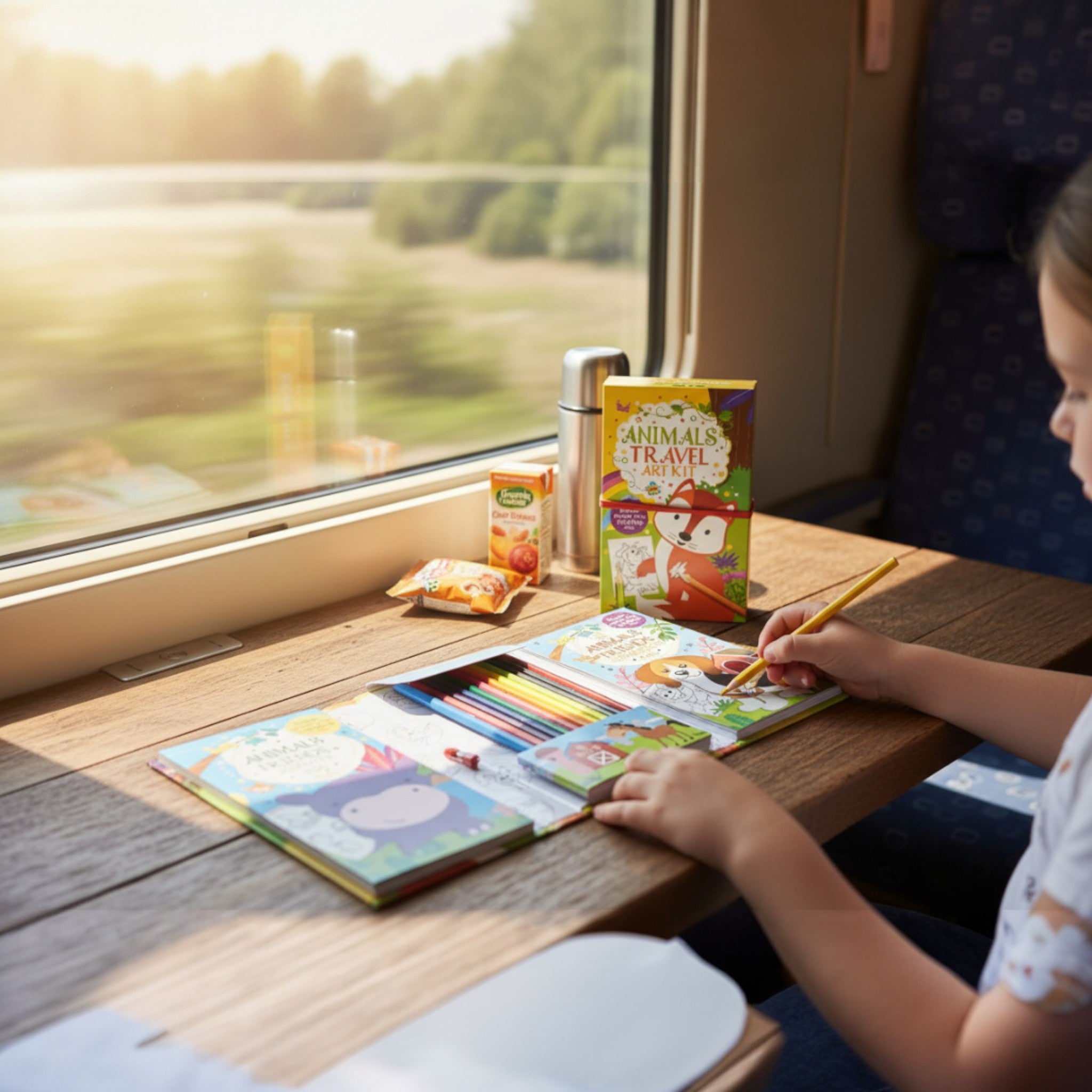 Animal Travel Coloring Activity Book with Coloured Pencils