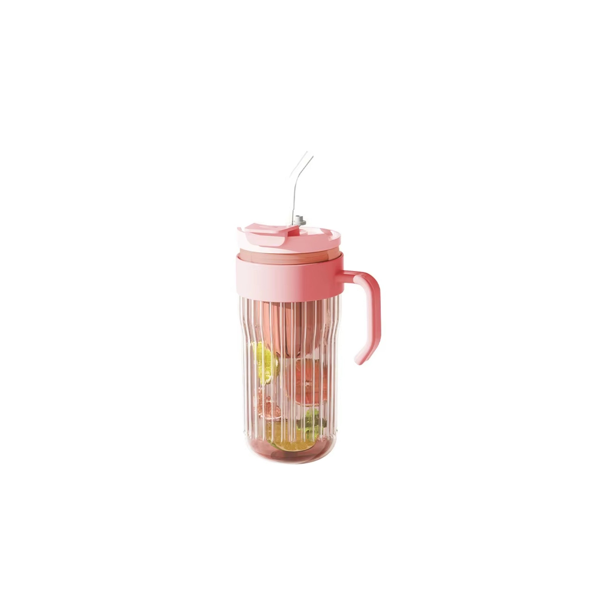 Eco-Friendly Ribbed Glass Coffee and Tea Mug with Strainer & Straw 580ml