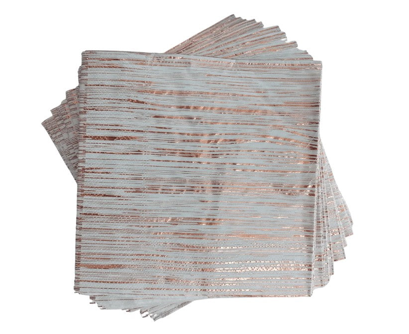 Luncheon Napkin Paper  Serviettes White with Rose Gold Stripes