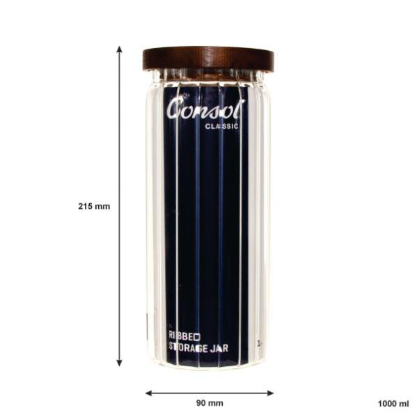 Consol Round Ribbed Canister with Acacia Lid 1L